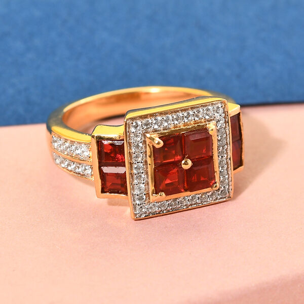 Mexikanischer Kirschfeuer-Opal und Zirkon-Ring, 925 Silber Gelbgold Vermeil  ca. 1,34 ct image number 2