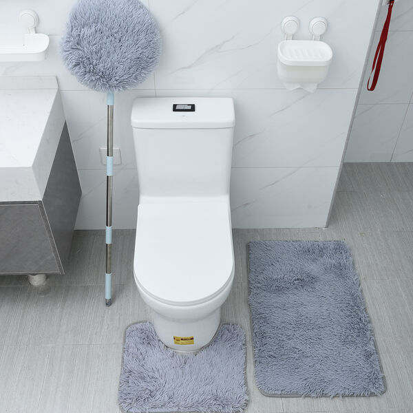 3er-Set Bad-Kollektion, extra weicher Duschvorleger 50x80 cm, WC-Vorleger 40x50 cm, WC-Deckel, Grau