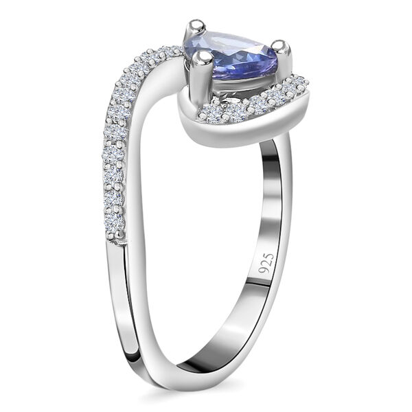 Tansanit und Zirkon Halo Ring 925 Silber Platin-Überzug image number 5
