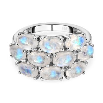 Premium Regenbogen Mondstein-Ring, 925 Silber platiniert (Gr&ouml;&szlig;e 16.00) ca. 4,26 ct