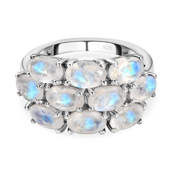 Premium Regenbogen Mondstein-Ring, 925 Silber platiniert  ca. 4,26 ct