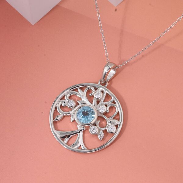 Blauer Zirkon und Moissanit Anh&auml;nger mit 50cm Kette - 1,55 ct. image number 1