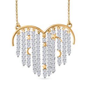 GP Amore Kollektion - Weißer Zirkon, Kanchanaburi Blauer Saphir Halskette ca. 50 cm 925 Silber Rhodiniert und 750 Gelbgold Vermeil ca. 4.44 ct