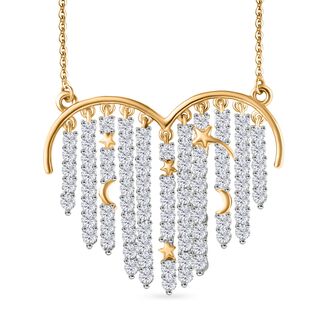 GP Amore Kollektion - Weißer Zirkon, Kanchanaburi Blauer Saphir Halskette ca. 50 cm 925 Silber Rhodiniert und 750 Gelbgold Vermeil ca. 4.44 ct