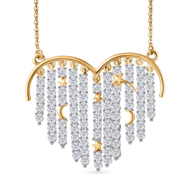 GP Amore Kollektion - Wei&szlig;er Zirkon, Kanchanaburi Blauer Saphir Halskette ca. 50 cm 925 Silber Rhodiniert und 750 Gelbgold Vermeil ca. 4.44 ct