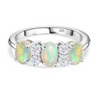 D joy AA Natürlicher, äthiopischer Welo Opal, Weißer Zirkon Ring 925 Silber platiniert (Größe 16.00) ca. 1.29 ct