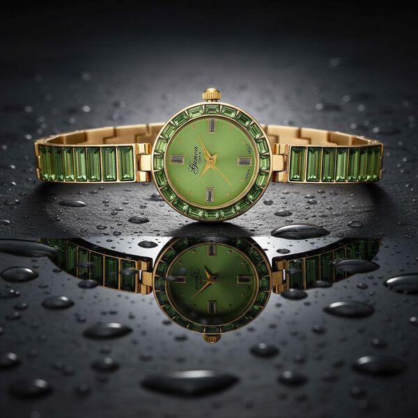 GENOA Time V2, Peridot-farbene Zirkonia, Kristalluhr, japanisches Uhrwerk, 316L Edelstahl, gr&uuml;n image number 2