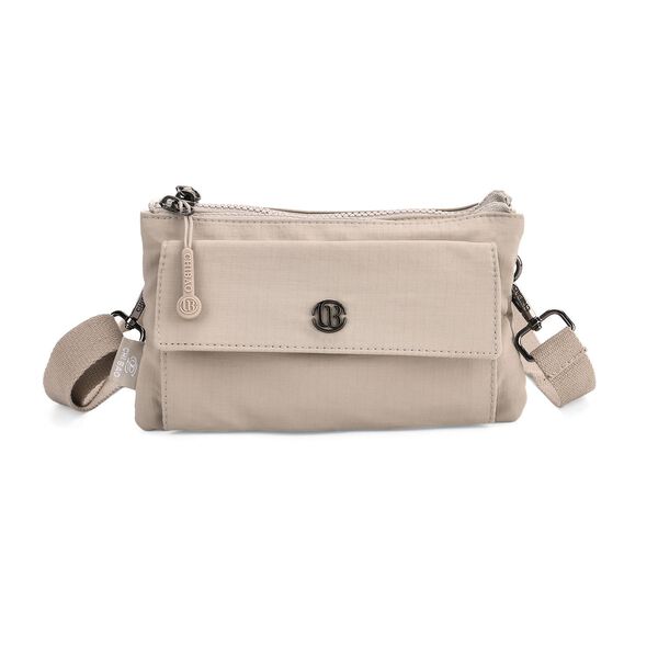 Crossbody-Tasche aus Nylon, mit mehreren Reißverschlussfächern und verstellbarem Schulterriemen, 20x12x3.5 cm, Taubenblau