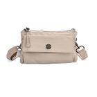 Crossbody-Tasche aus Nylon, mit mehreren Reißverschlussfächern und verstellbarem Schulterriemen, 20x12x3.5 cm, Sandbeige