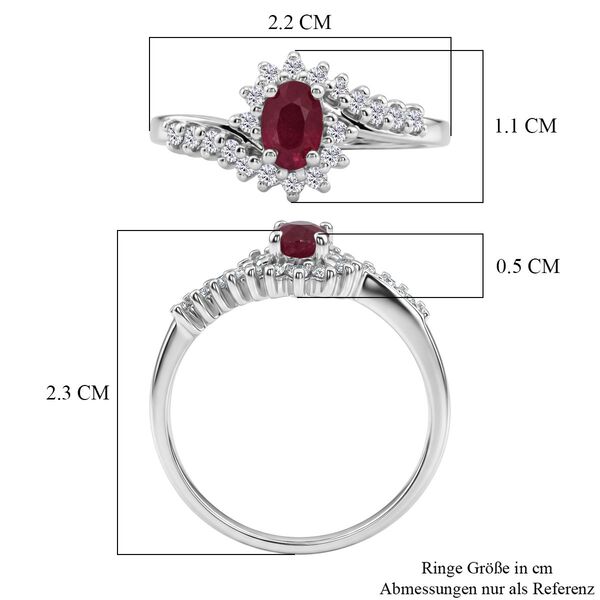 D'Joy Afrikanischer Rubin (Fissure gef&uuml;llt), Wei&szlig;er Zirkon Ring 925 Silber rhodiniert (Gr&ouml;&szlig;e 16.00) ca. 1,31 ct image number 6