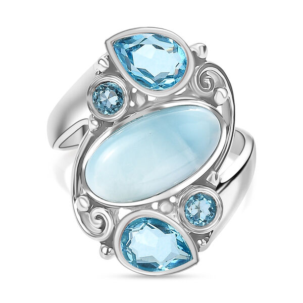 Sajen Silber - AAA Larimar, Schweizer Blauer Quartz Dublett Ring 925 Silber rhodiniert (Größe 20.00) ca. 6.10 ct image number 0