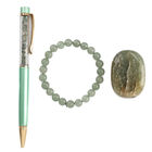3er Set -Grüner Aventurin - Eleganter Handstein, stilvolles Armband, und luxuriöser Kugelschreiber mit Kristallkugel
