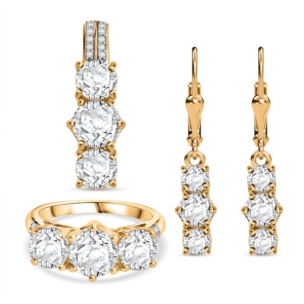 Moissanit Schmuckset, 925 Silber 750 Gelbgold Vermeil - 7,43 ct.