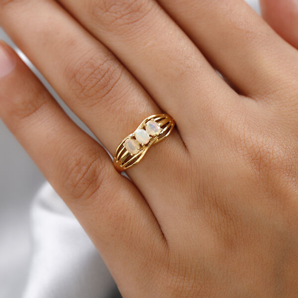 Nat&uuml;rlicher &Auml;thiopischer Opal 3 Stein Ring 925 Silber vergoldet  ca. 0,38 ct image number 3