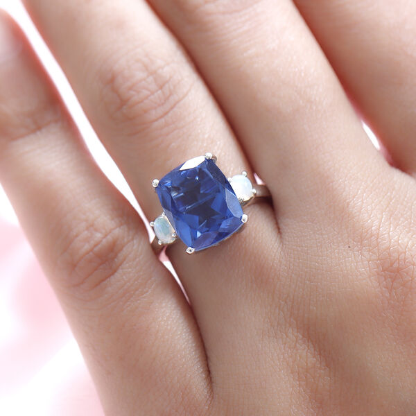 Ceylonfarbener Quarz und nat&uuml;rlicher, &auml;thiopischer Opal-Ring, 925 Silber platiniert - 6,05 ct.&nbsp; image number 3
