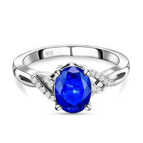 AA tansanischer, blauer Spinell und weißer Zirkon-Ring, 925 Silber platiniert  ca. 1,62 ct