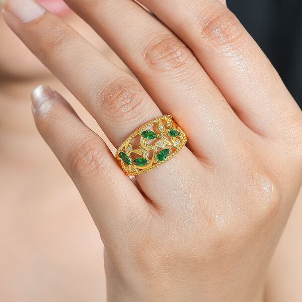 Gr&uuml;ner Zirkonia, Wei&szlig;er Zirkonia Ring Messing (Gr&ouml;&szlig;e 16.00) image number 2