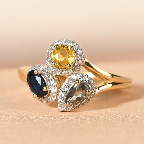 Mehrfarbiger Saphir und Zirkon-Ring, 925 Silber vergoldet  ca. 1,39 ct image number 2