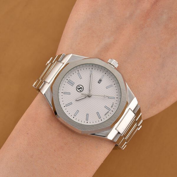 STRADA - Armbanduhr mit japanischem Uhrwerk und Datumsanzeige, Legierungsgehäuse  Sandstrahleffekt, bicolor, Silberfarben image number 1