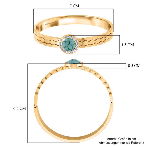 Gr&uuml;ner Howlit, Wei&szlig;er Kristall Armreif ca. 19 cm 316L Edelstahl, vegoldet image number 5