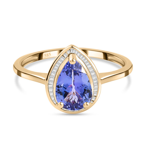 Premium Tansanit und wei&szlig;er Diamant-Ring, 585 Gelbgold  ca. 2,38 ct