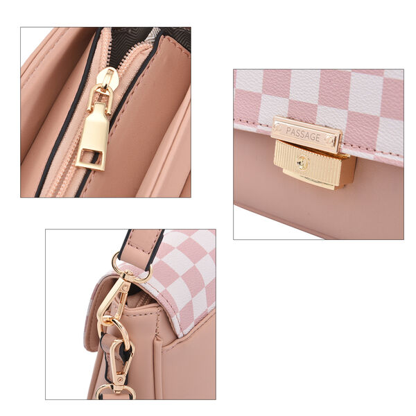 Designertasche mit Karo-Muster, Kunstleder mit abnehmbarem Riemen, Größe 27,5x8x15 cm, Nude image number 5