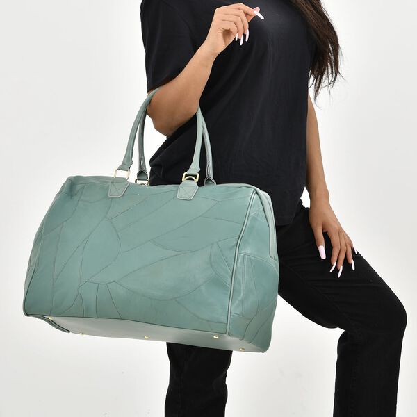 Stylische Patchwork-Reisetasche aus Schafsleder, grün image number 3