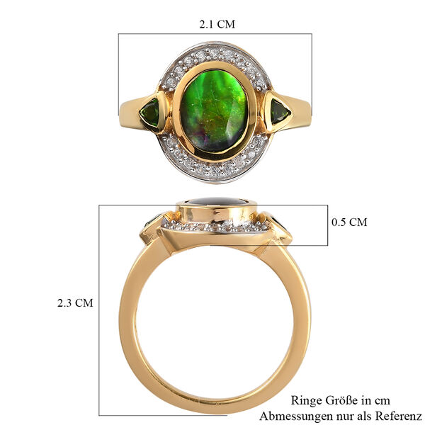 Ammolit und Nat&uuml;rlicher Chromdiopsid Ring 925 Silber vergoldet  ca. 2,03 ct image number 7