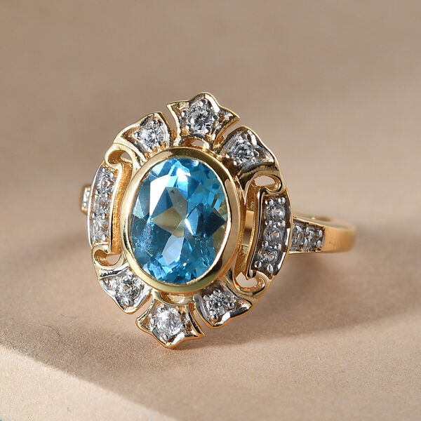 Schweizer Blautopas und Zirkon Ring, ca. 2,65 ct image number 2