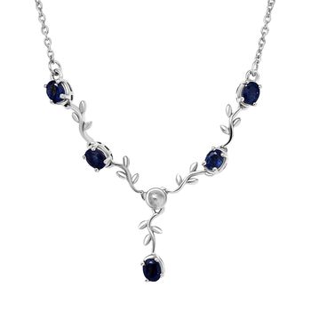 D'Joy Masoala Saphir (Fissure gef&uuml;llt) Halskette ca. 45 cm 925 Silber platiniert ca. 0.48 ct