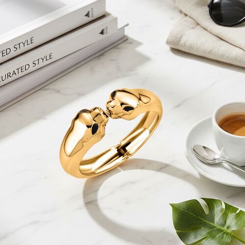Statement-Armreif im Panther-Design, ca. 18 cm, goldfarben image number 1