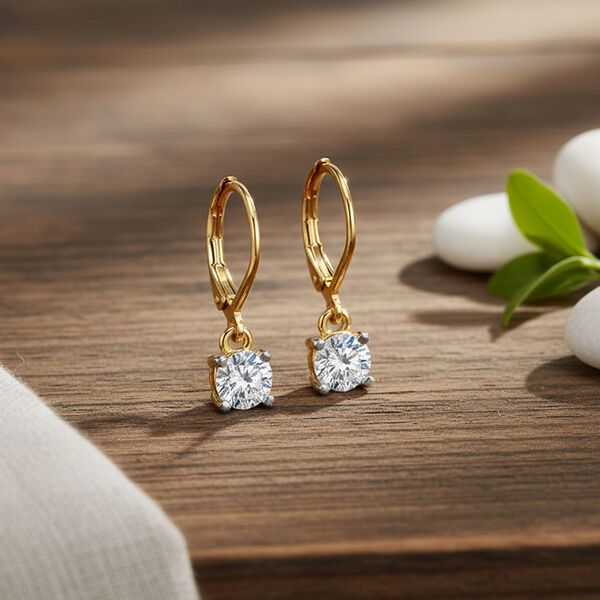 LUXURIANT SGL zertifizierte VS-GH Labor Rund-Diamant Ohrringe, 925 Silber 750 Gelbgold Vermeil  - 1 ct. image number 1