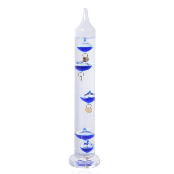 Galileo Thermometer mit schwimmenden Kugeln in Blau