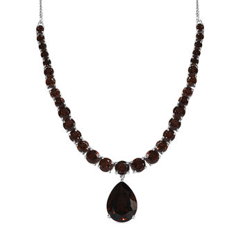 Rauchquarz Halskette, ca. 45 cm, 925 Silber platiniert ca. 32.08 ct