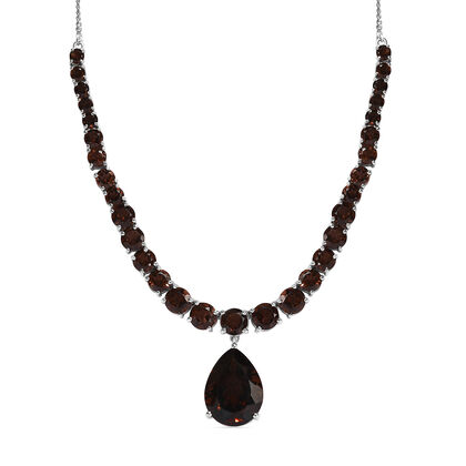 Rauchquarz Halskette, ca. 45 cm, 925 Silber platiniert ca. 32.08 ct