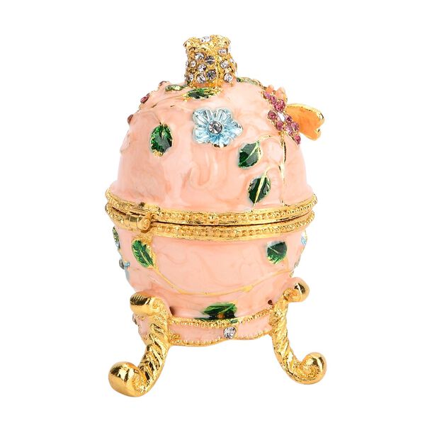 Handgemachte Ei-förmige Schmuckdose mit Bienen- und Blumenverzierung, magnetischer Verschluss, 4.5x7.5 cm, Rosa image number 3