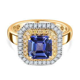 AAA Tansanit, natürlicher, gelber und weißer Diamant-Ring in 585 Gelbgold - 1,90 ct.