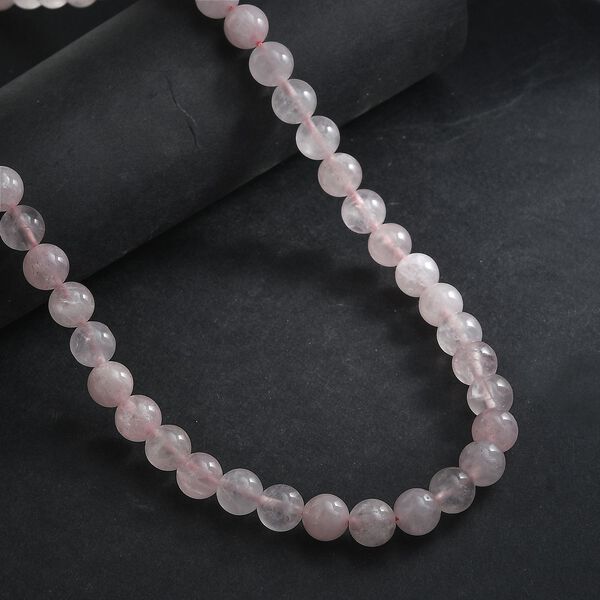 Rosenquarz Halskette ca. 45 cm+ 5 cm Extender,  Edelstahl ca. 220,00 ct. image number 1