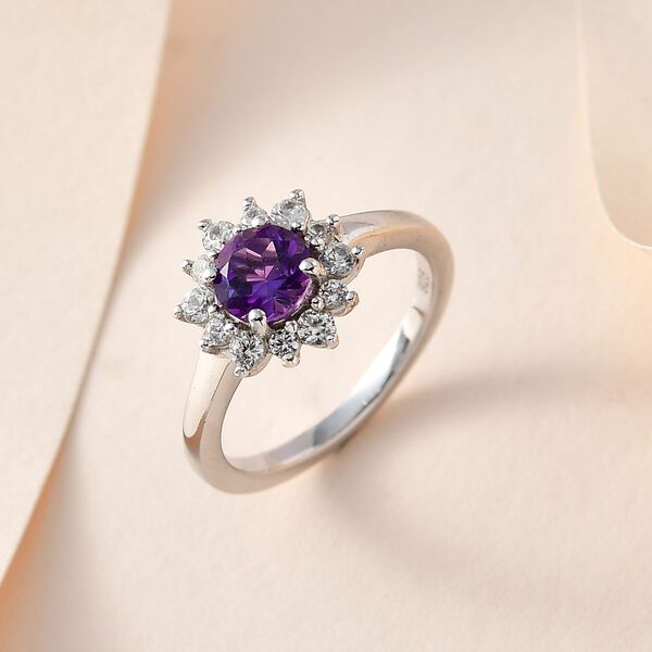 AA Natürlicher, Marokkanischer Amethyst, Weißer Zirkon Ring, 925 Silber platiniert, (Größe 20.00) ca. 1.26 ct image number 2