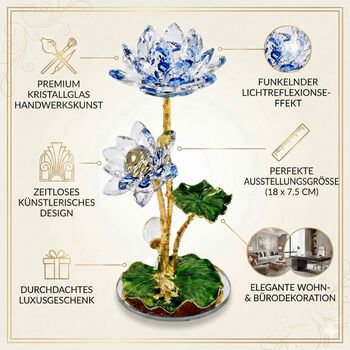 "Lotus crystal decoration Colour: Blue Size: 18x 7.5CM Material: Crystal Glass"