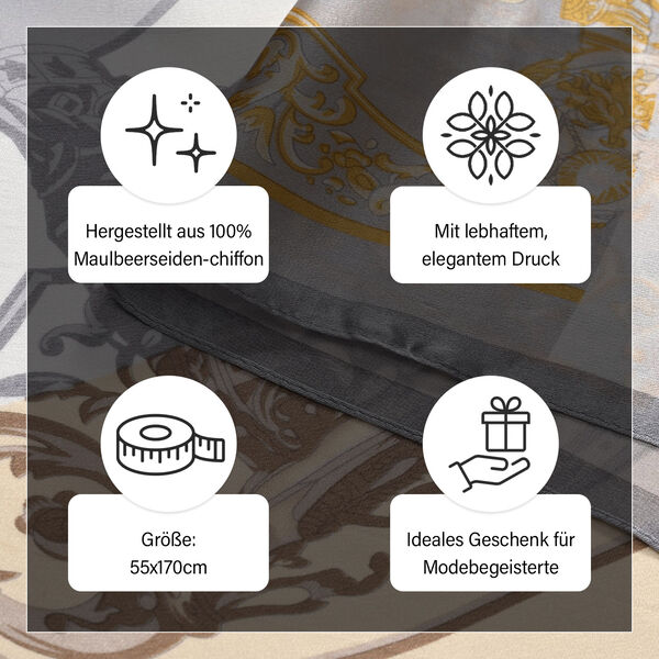 LA MAREY - 100% Maulbeeren-Seidenschal, Chiffon, 55x170 cm, Grau-Rot image number 4