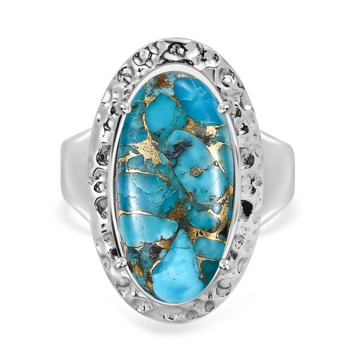 Blauer Türkis Ring, Edelstahl (Größe 19.00) ca. 12.15 ct image number 0