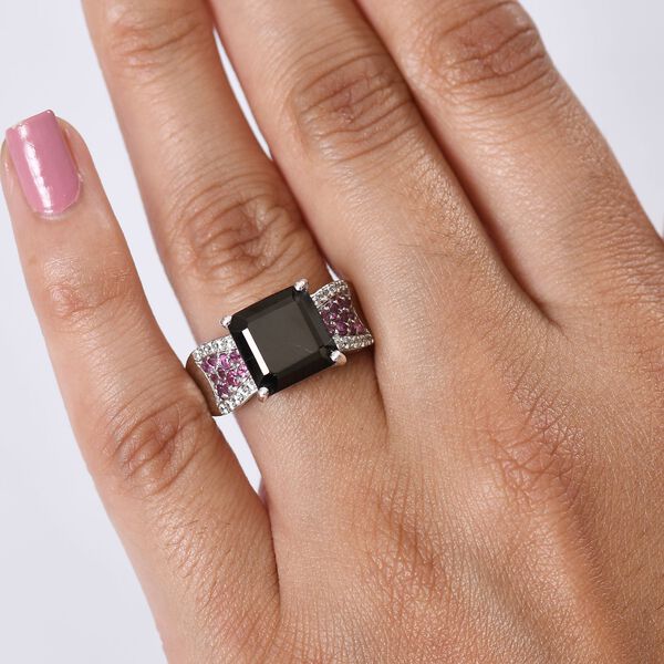 D'Joy Elite Shungit, Nat&uuml;rlicher Rhodolith Granat Ring 925 Silber rhodiniert (Gr&ouml;&szlig;e 17.00) ca. 3.72 ct image number 3