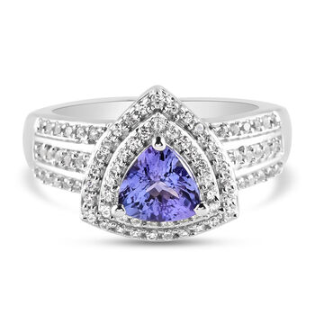 Tansanit und Zirkon-Ring, 925 Silber platiniert (Gr&ouml;&szlig;e 18.00) ca. 1.42 ct