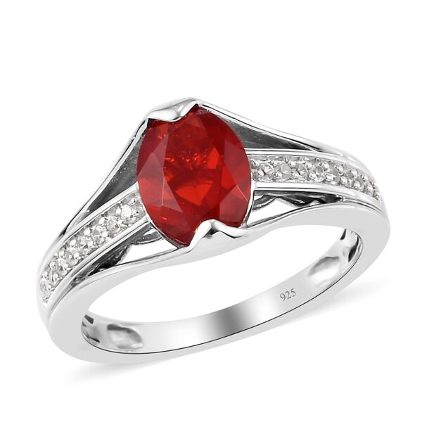 Mexikanischer Kirschfeuer-Opal und Zirkon Solit&auml;r Ring 925 Silber Platin-&Uuml;berzug image number 7