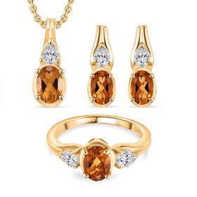 3er Set - AA Serra Gaucha Citrin und Topas Schmuckset - 3,29 ct.