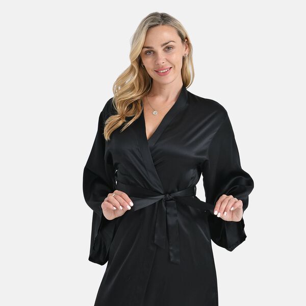 LA MAREY Kimono mit G&uuml;rtel aus 100% Maulbeerseide, Schwarz, Einheitsgr&ouml;&szlig;e image number 5