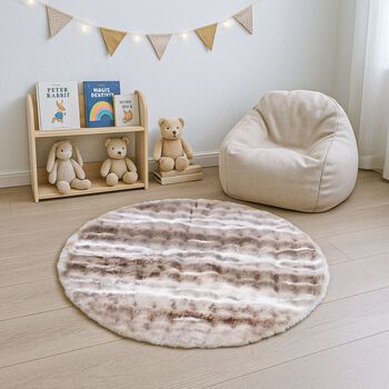 Bubble Kunstfell Teppich, rund, mit Schaumstoffr&uuml;cken, 120 cm Durchmesser, Braun