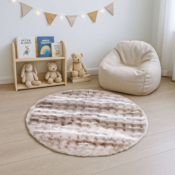 Runder Kunstfell-Teppich mit Schaumstoffunterlage, 120cm, Beige image number 0