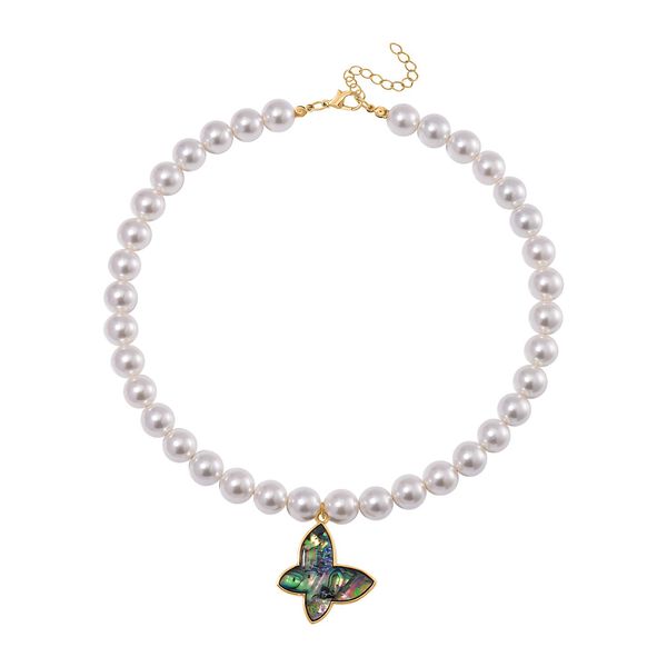 Weiße Muschelkernperlen und Abalone Muschel Halskette, 45 cm - 330 ct. image number 3